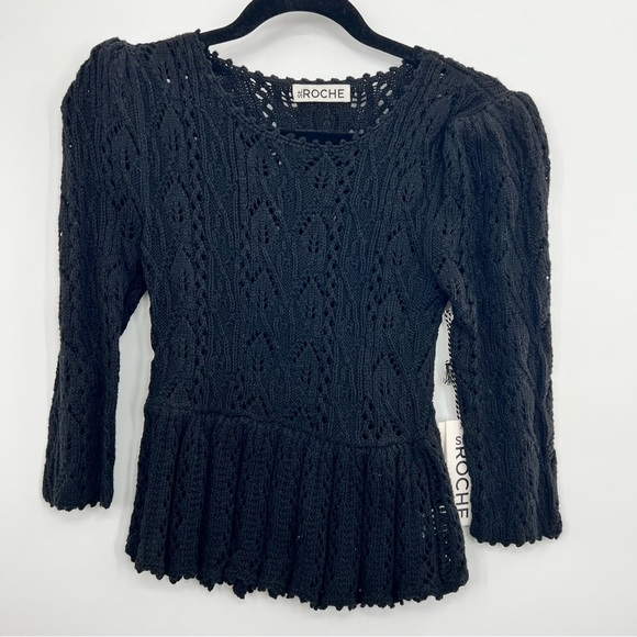 NWT St.Roche Filigree Floral Knit Crochet Sweater Peplum Pullover Top Black S - Picture 9 of 13